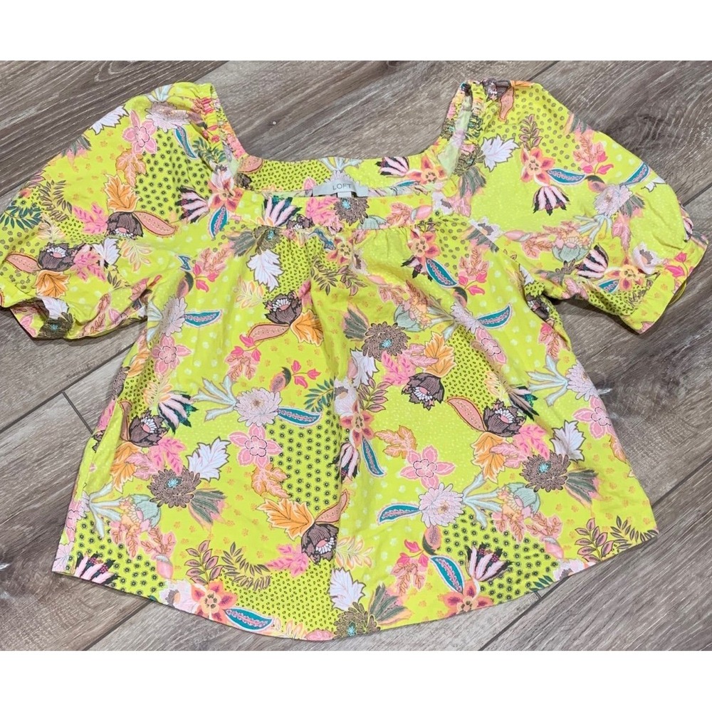 Ann Taylor LOFT yellow floral peasant top size large